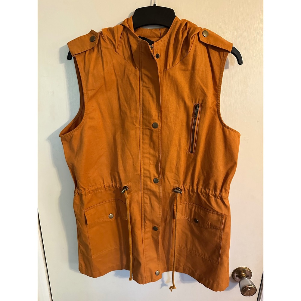Zenana Outfitters Women's Copper Orange Hooded Utility Vest Size M 100% Cotton
